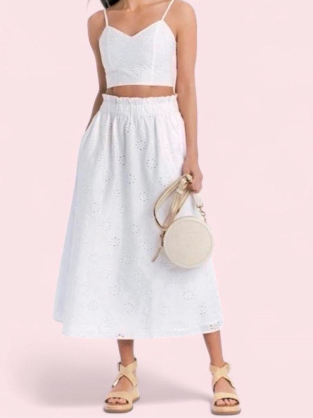 Coquette White Eyelet Crop Top & Midi Skirt Set XXL